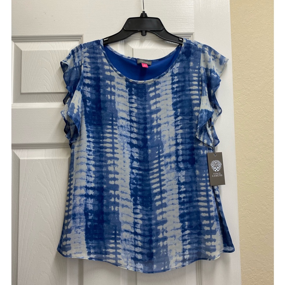 New Vince Camuto Blue Cloud Flutter Sleeve Blouse